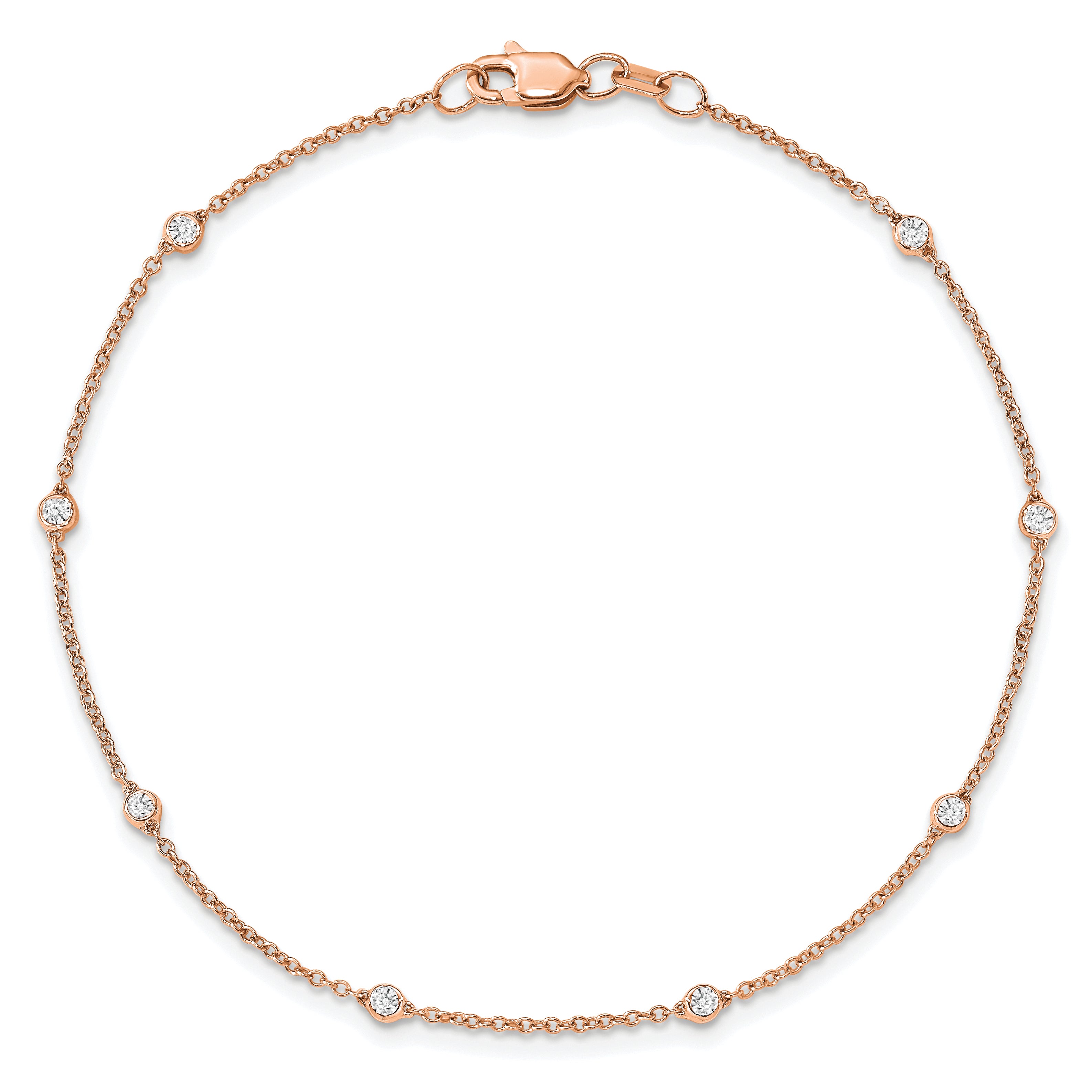 True Origin 14k Rose Gold 1/6 carat Lab Grown Diamond VS+ F+ Seven Station 7 inch Bracelet