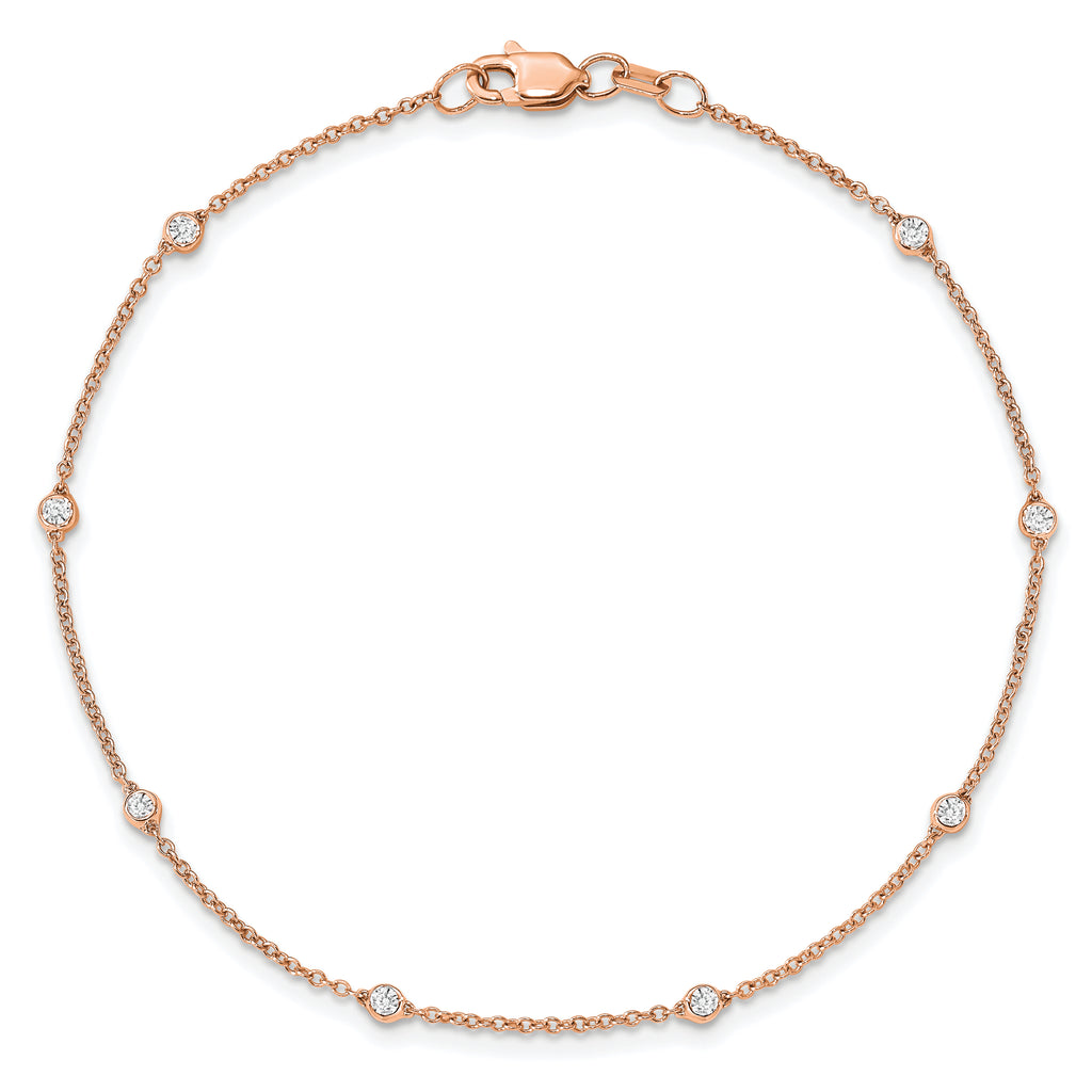 True Origin 14k Rose Gold 1/6 carat Lab Grown Diamond VS+ F+ Seven Station 7 inch Bracelet