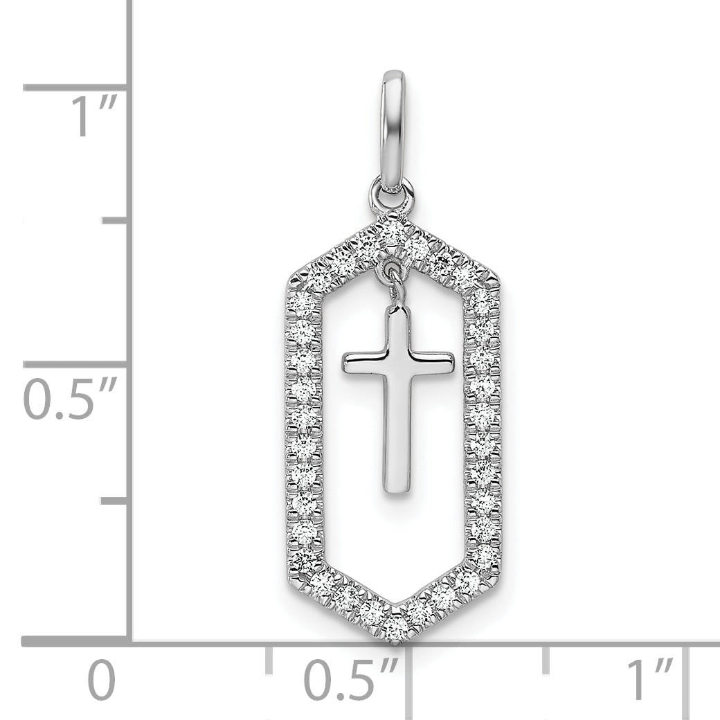14K White Gold Polished Diamond Framed Dangle Cross Pendant