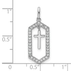 14K White Gold Polished Diamond Framed Dangle Cross Pendant
