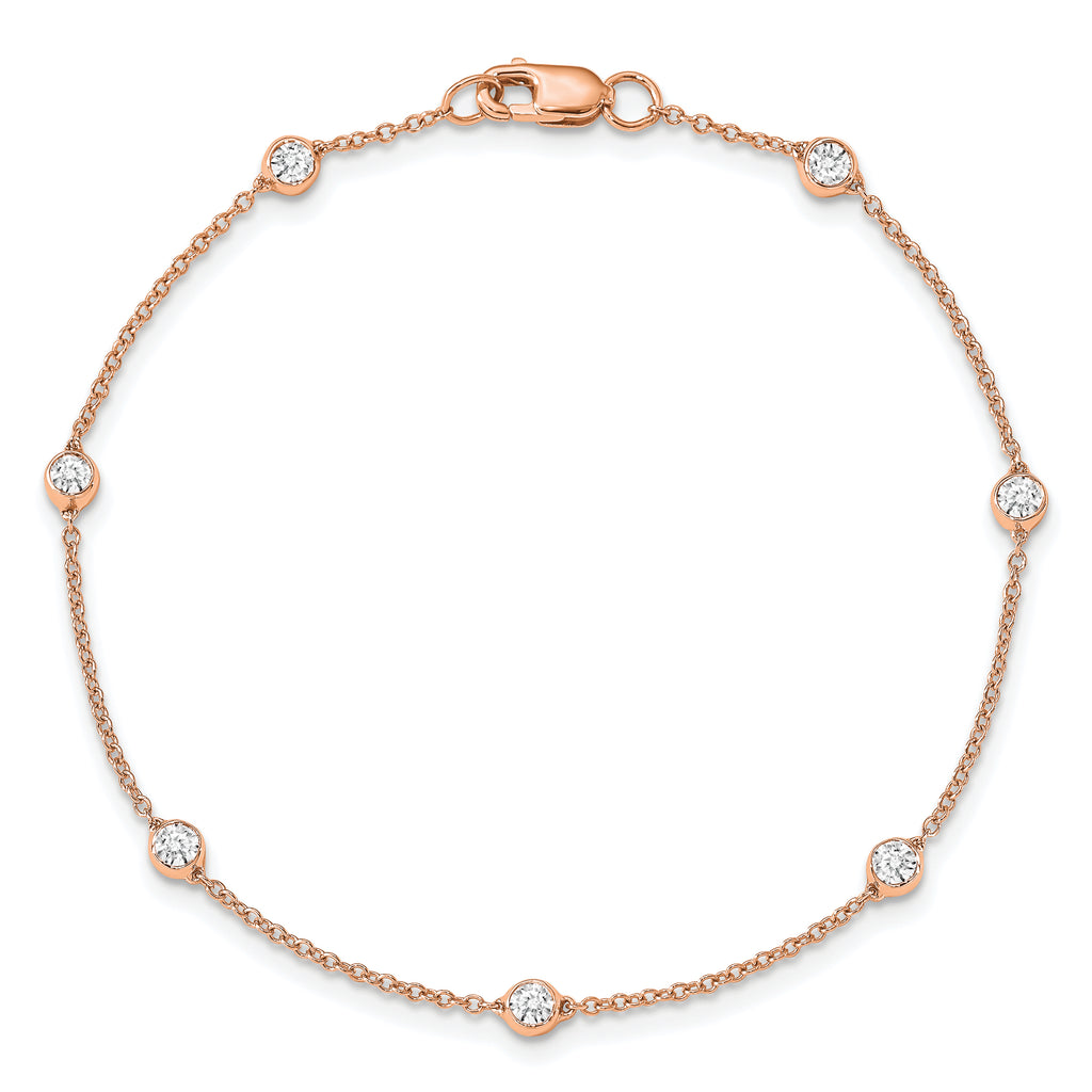 True Origin 14k Rose Gold 3/8 carat Lab Grown Diamond VS+ F+ Seven Station 7 inch Bracelet