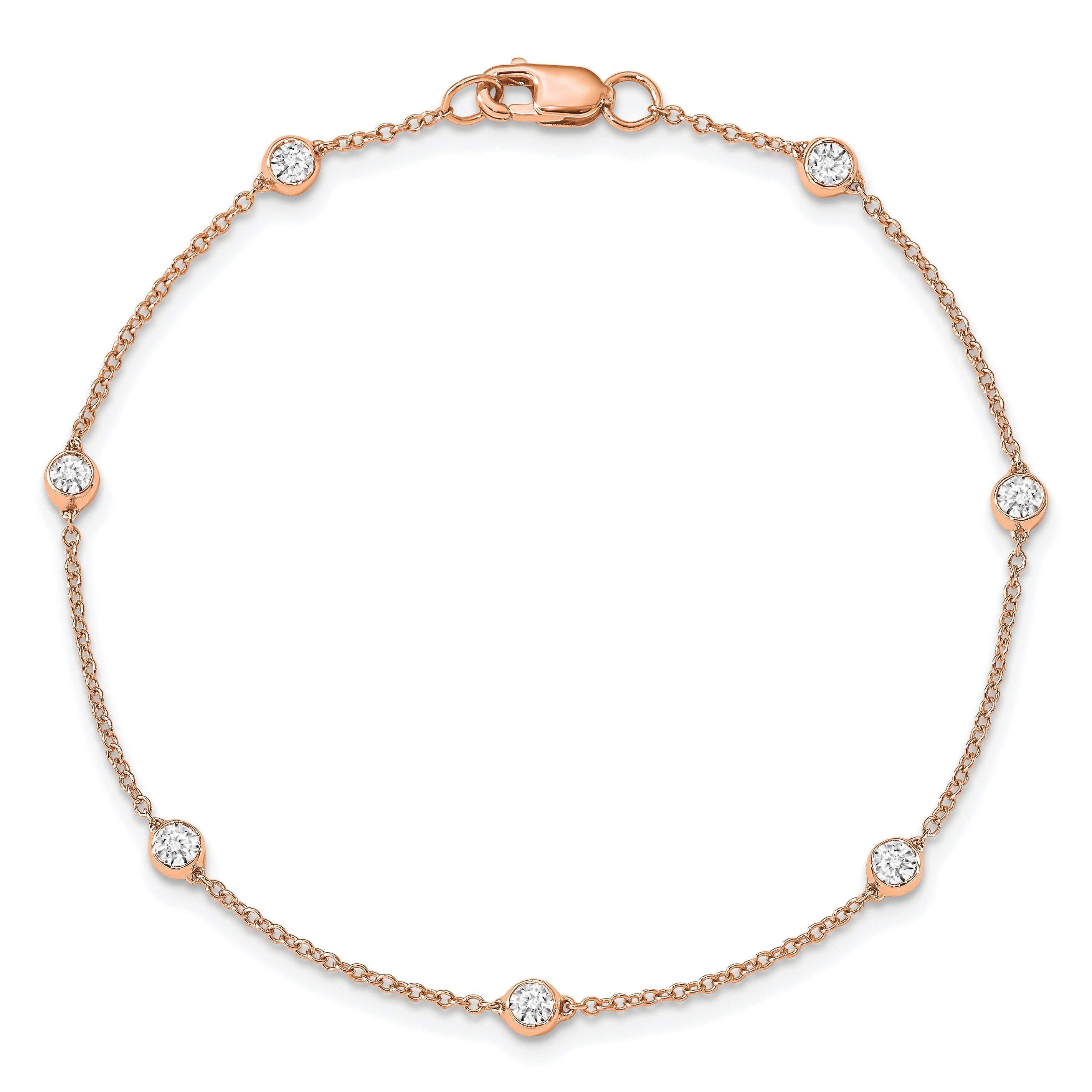 True Origin 14k Rose Gold 3/8 carat Lab Grown Diamond VS+ F+ Seven Station 7 inch Bracelet