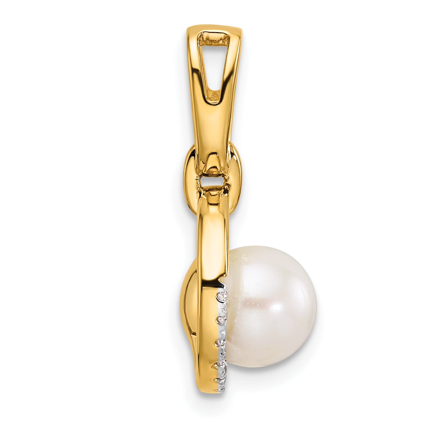 14K Polished 1/15 carat Diamond and White Freshwater Cultured Pearl Open Circle Pendant Secondary image