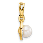 14K Polished 1/15 carat Diamond and White Freshwater Cultured Pearl Open Circle Pendant