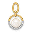 14K Polished 1/15 carat Diamond and White Freshwater Cultured Pearl Open Circle Pendant