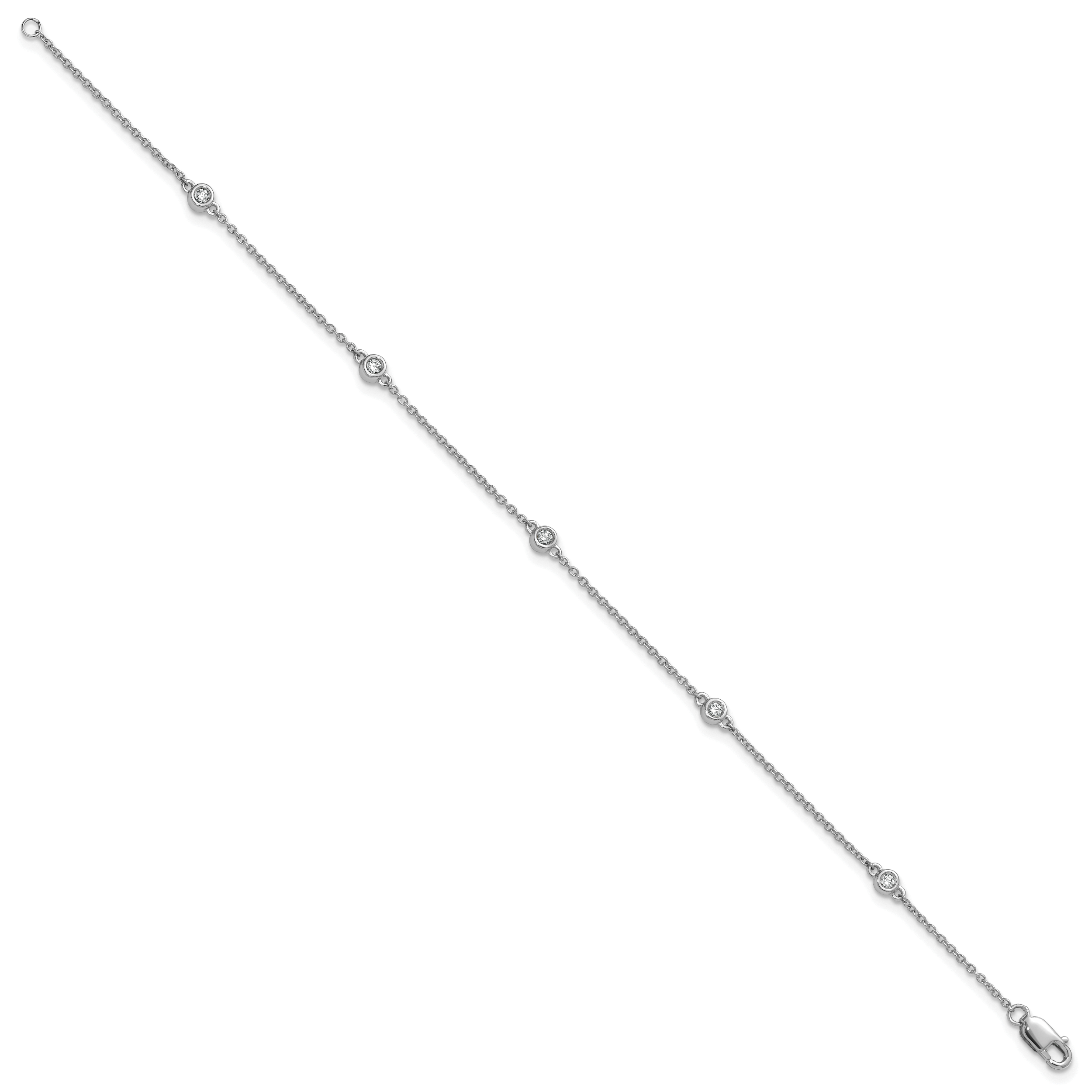 14k White Gold Complete 1/10 carat Bezel-set Diamond and Cable Chain 5-Station 7 inch Bracelet