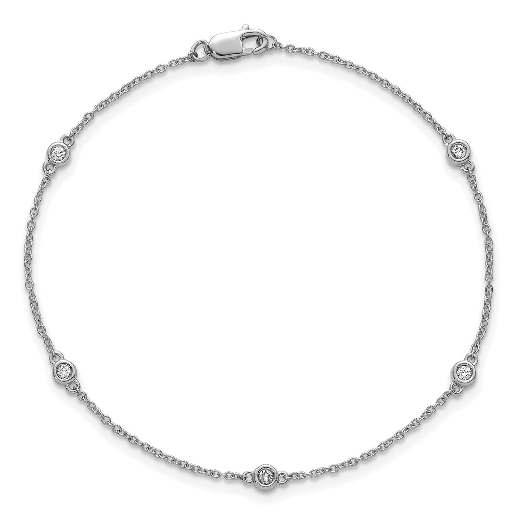 14k White Gold Complete 1/10 carat Bezel-set Diamond and Cable Chain 5-Station 7 inch Bracelet