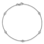 14k White Gold Complete 1/10 carat Bezel-set Diamond and Cable Chain 5-Station 7 inch Bracelet