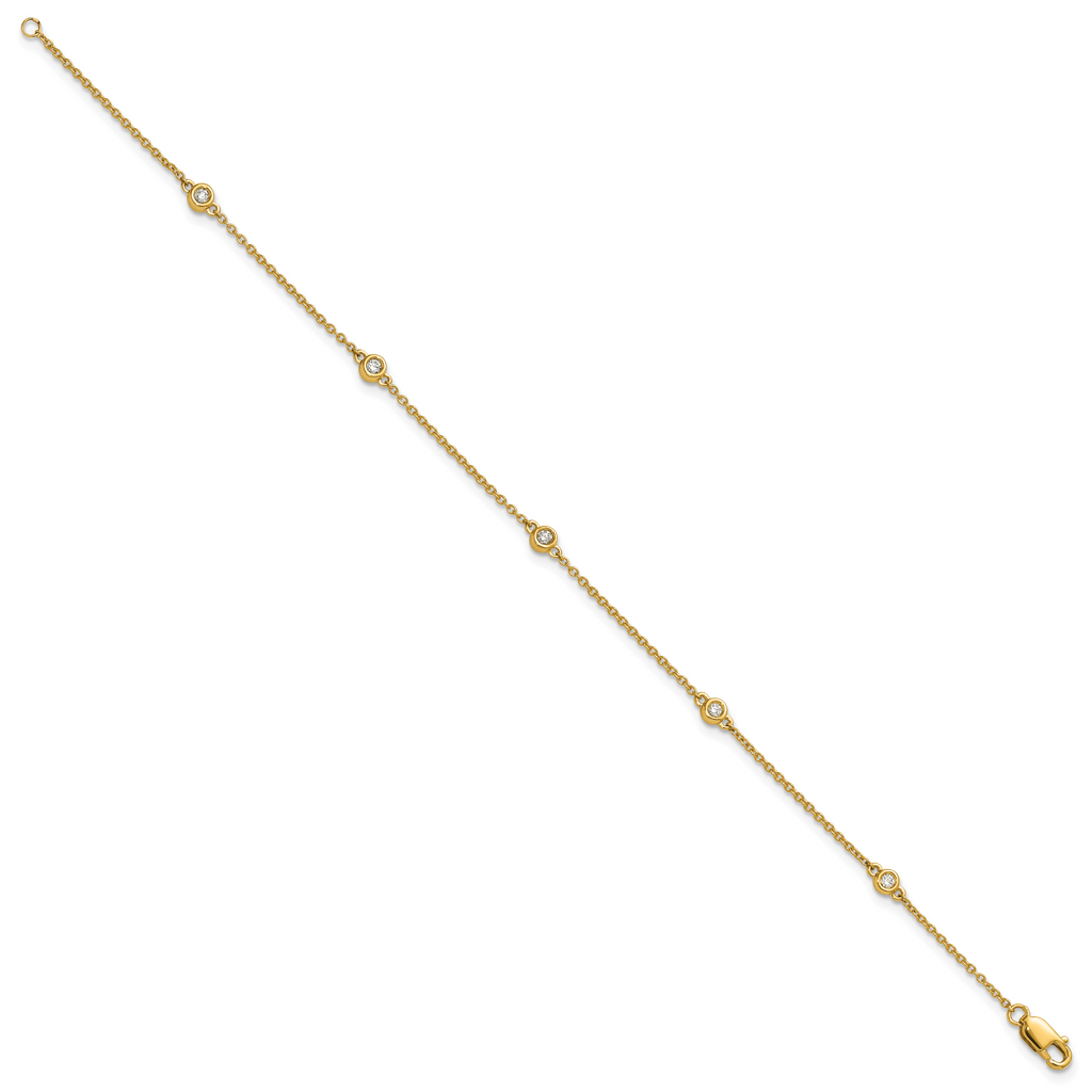 14k Complete 1/10 carat Bezel-set Diamond and Cable Chain 5-Station 7 inch Bracelet