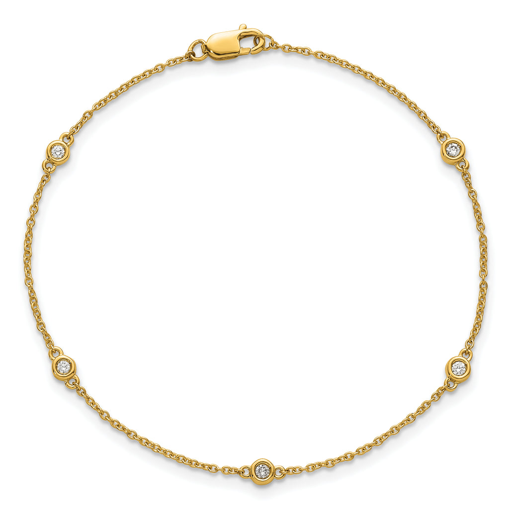 14k Complete 1/10 carat Bezel-set Diamond and Cable Chain 5-Station 7 inch Bracelet