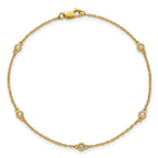 14k Complete 1/10 carat Bezel-set Diamond and Cable Chain 5-Station 7 inch Bracelet