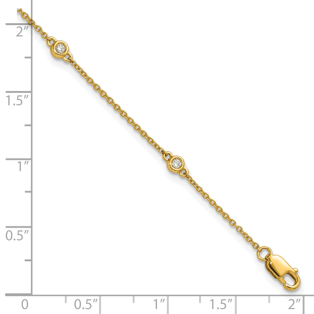 14k Complete 1/10 carat Bezel-set Diamond and Cable Chain 5-Station 7 inch Bracelet