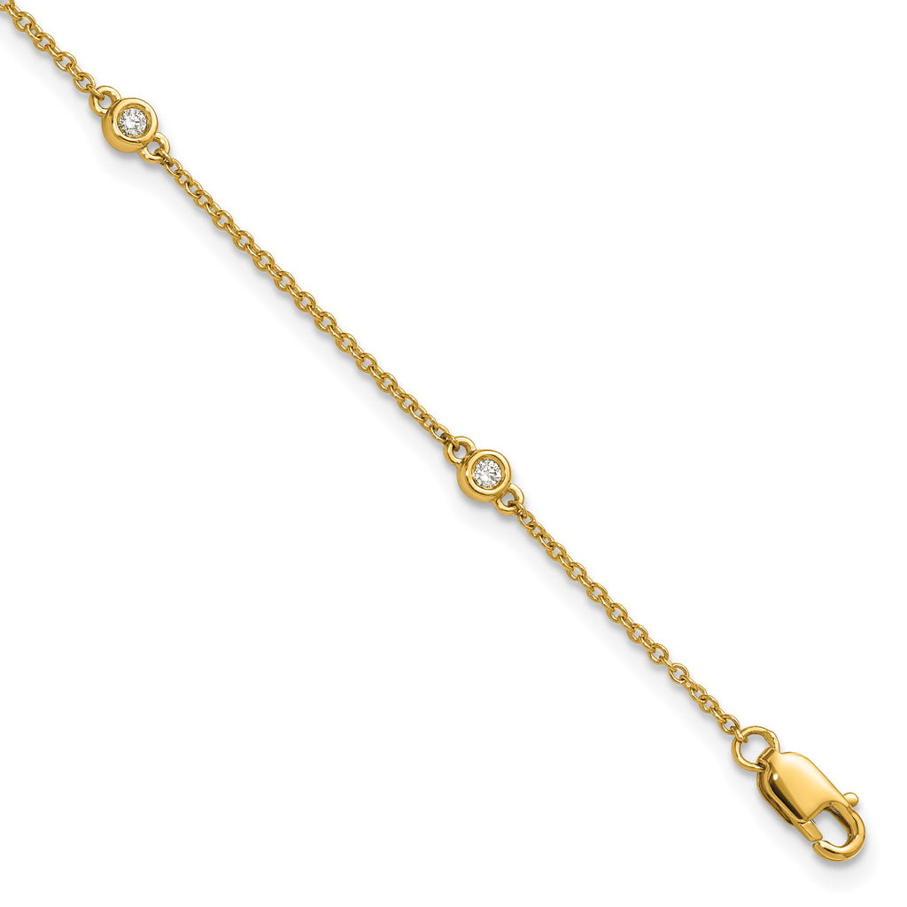 14k Complete 1/10 carat Bezel-set Diamond and Cable Chain 5-Station 7 inch Bracelet