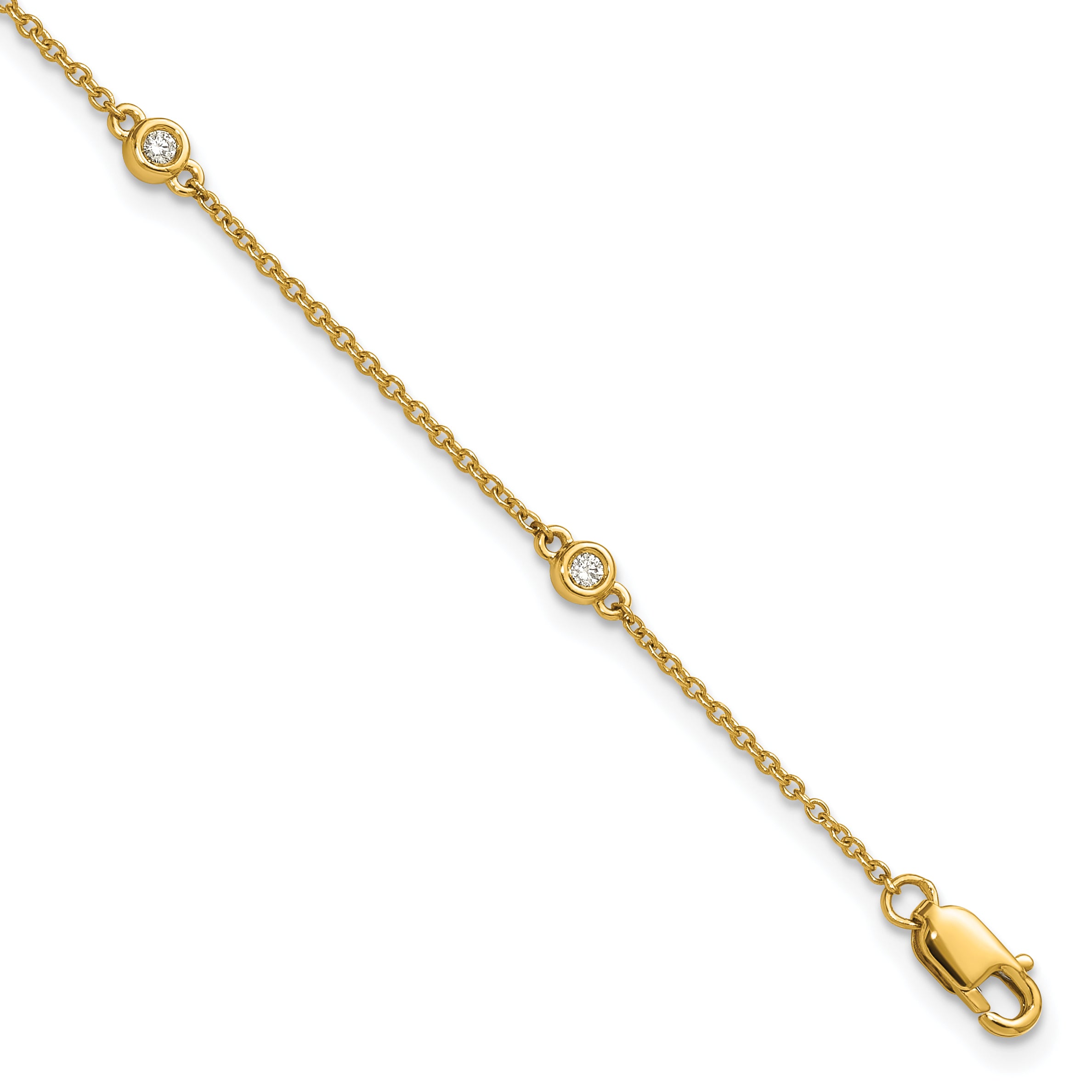 14k Complete 1/10 carat Bezel-set Diamond and Cable Chain 5-Station 7 inch Bracelet