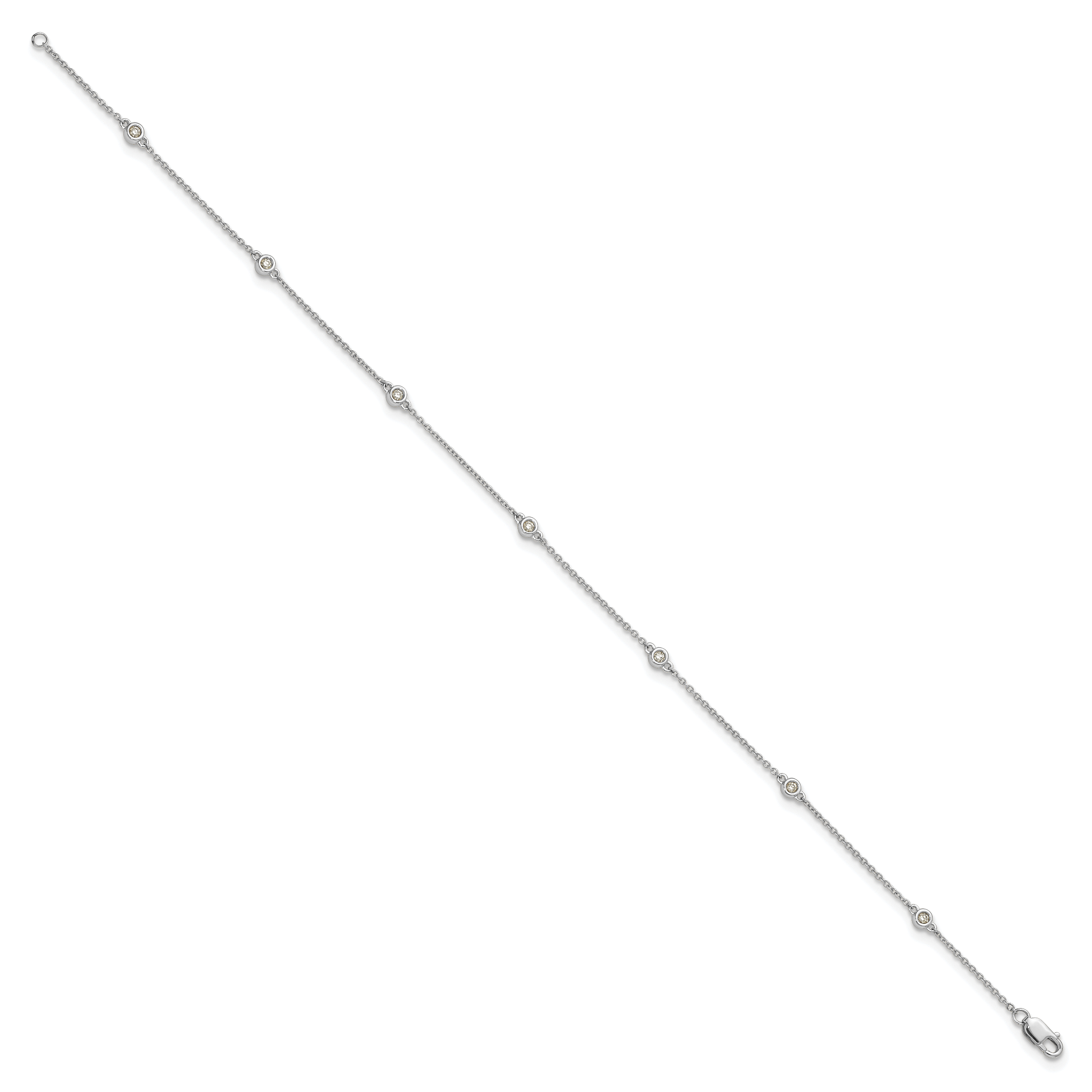 14k White Gold Complete 1/8 carat Bezel-set Diamond and Cable Chain 7-Station 9 inch Anklet Secondary image