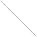 14k White Gold Complete 1/8 carat Bezel-set Diamond and Cable Chain 7-Station 9 inch Anklet