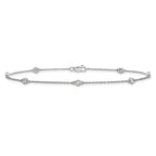 14k White Gold Complete 1/8 carat Bezel-set Diamond and Cable Chain 7-Station 9 inch Anklet