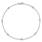 14k White Gold Complete 1/8 carat Bezel-set Diamond and Cable Chain 7-Station 9 inch Anklet