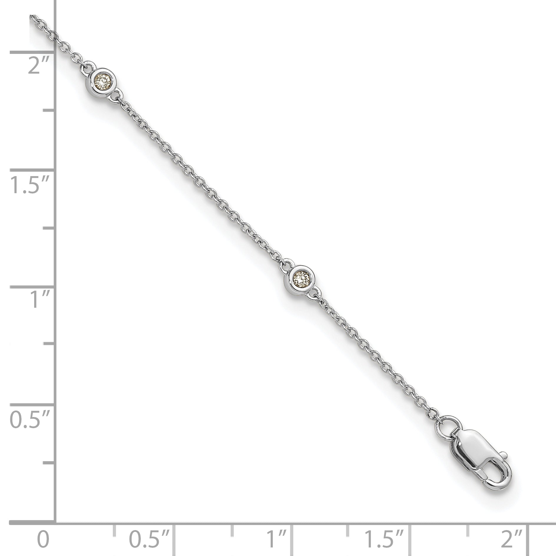 14k White Gold Complete 1/8 carat Bezel-set Diamond and Cable Chain 7-Station 9 inch Anklet
