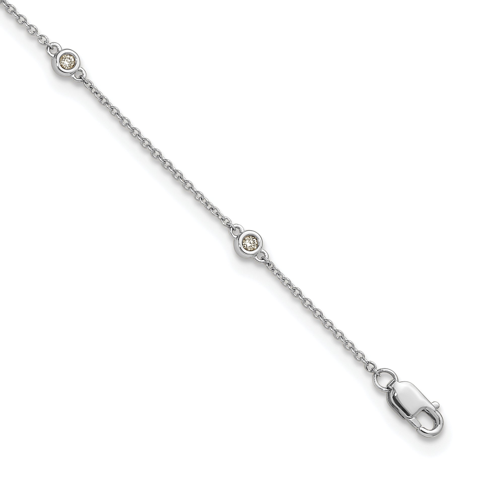 14k White Gold Complete 1/8 carat Bezel-set Diamond and Cable Chain 7-Station 9 inch Anklet Main image