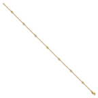14k Complete 1/8 carat Bezel-set Diamond and Cable Chain 7-Station 9 inch Anklet