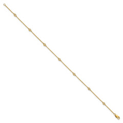 14k Complete 1/8 carat Bezel-set Diamond and Cable Chain 7-Station 9 inch Anklet