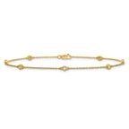 14k Complete 1/8 carat Bezel-set Diamond and Cable Chain 7-Station 9 inch Anklet