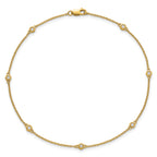 14k Complete 1/8 carat Bezel-set Diamond and Cable Chain 7-Station 9 inch Anklet
