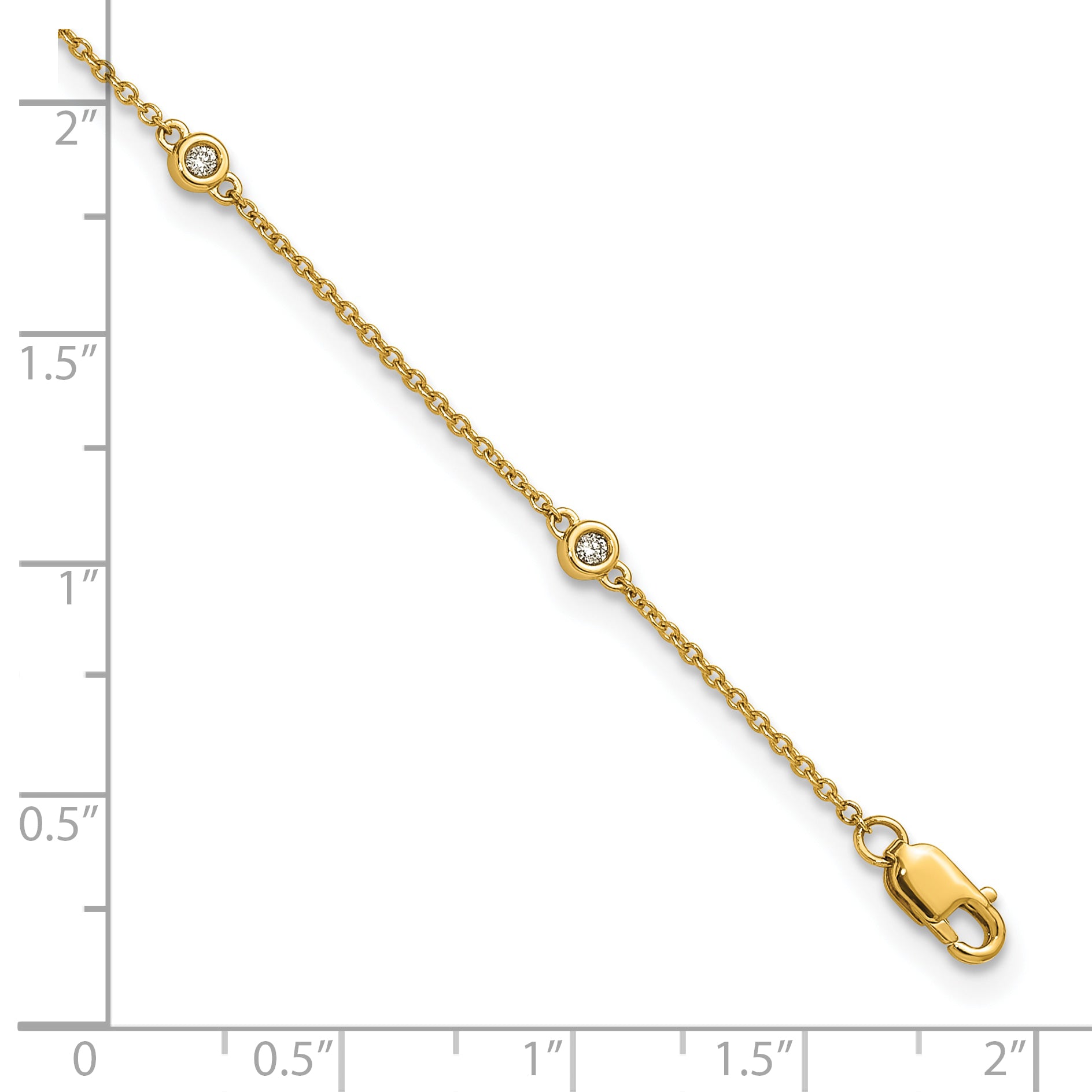 14k Complete 1/8 carat Bezel-set Diamond and Cable Chain 7-Station 9 inch Anklet
