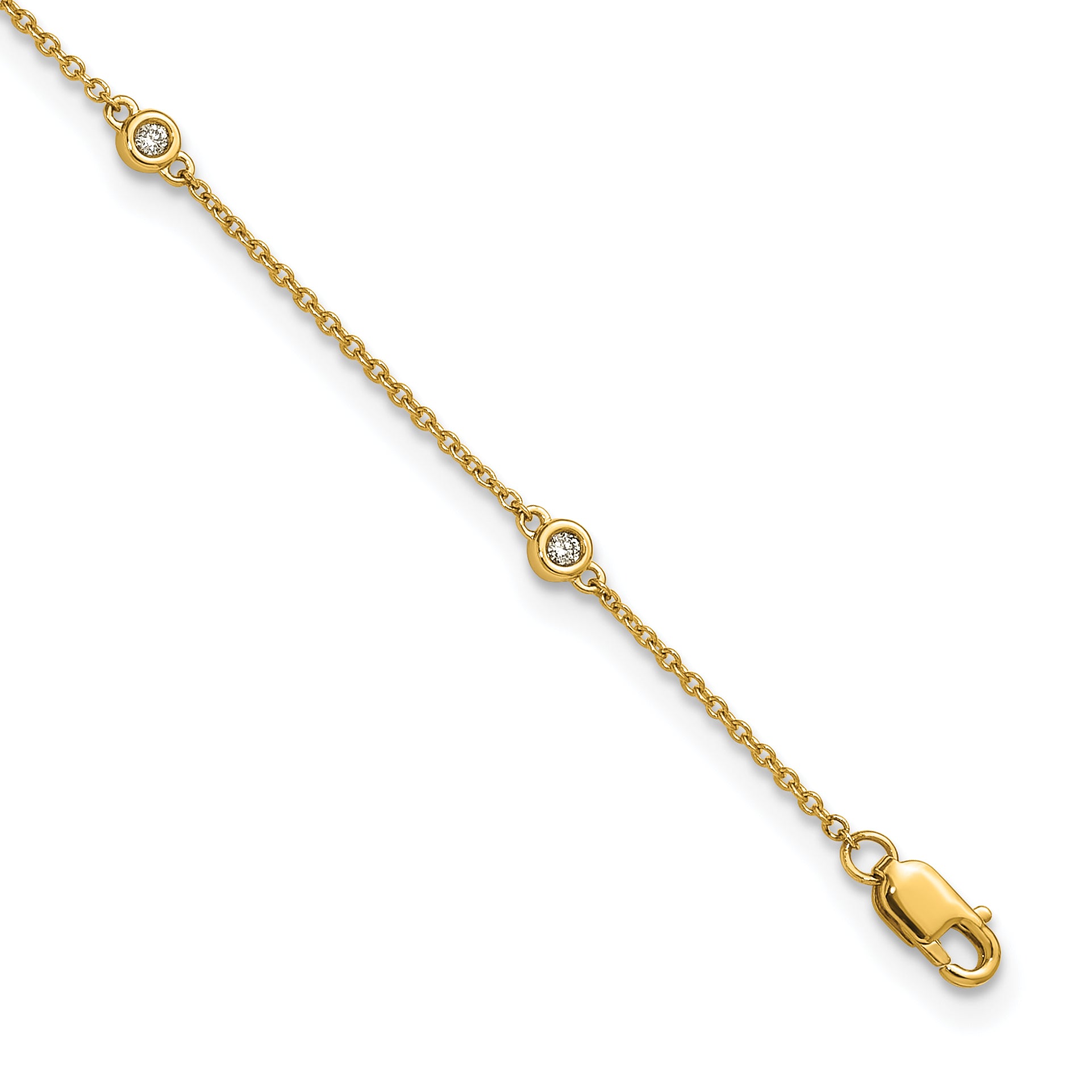 14k Complete 1/8 carat Bezel-set Diamond and Cable Chain 7-Station 9 inch Anklet Main image