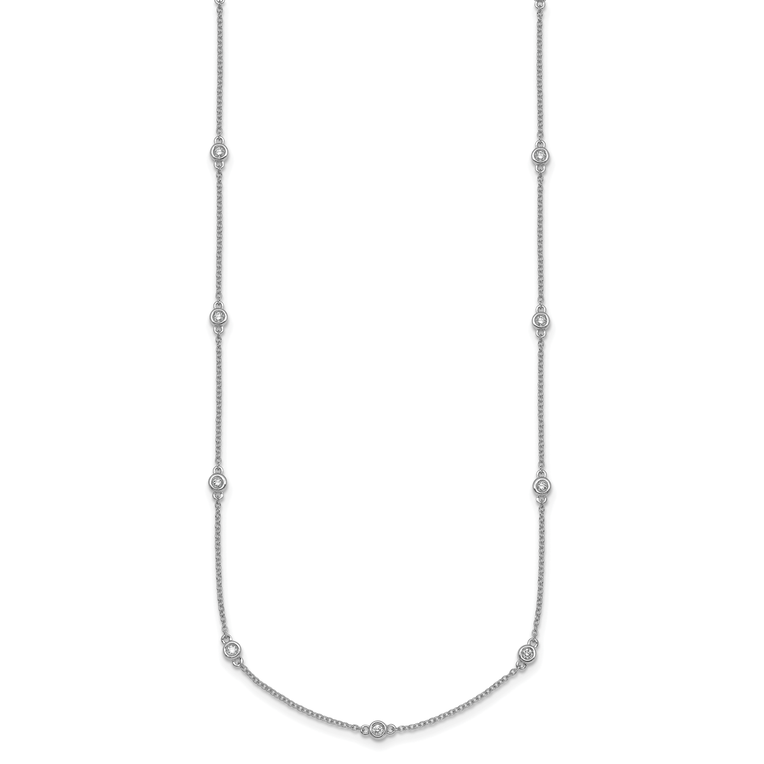 14k White Gold Complete 1/5 carat Bezel-set Diamond and Cable Chain 13-Station 16 inch Necklace Secondary image