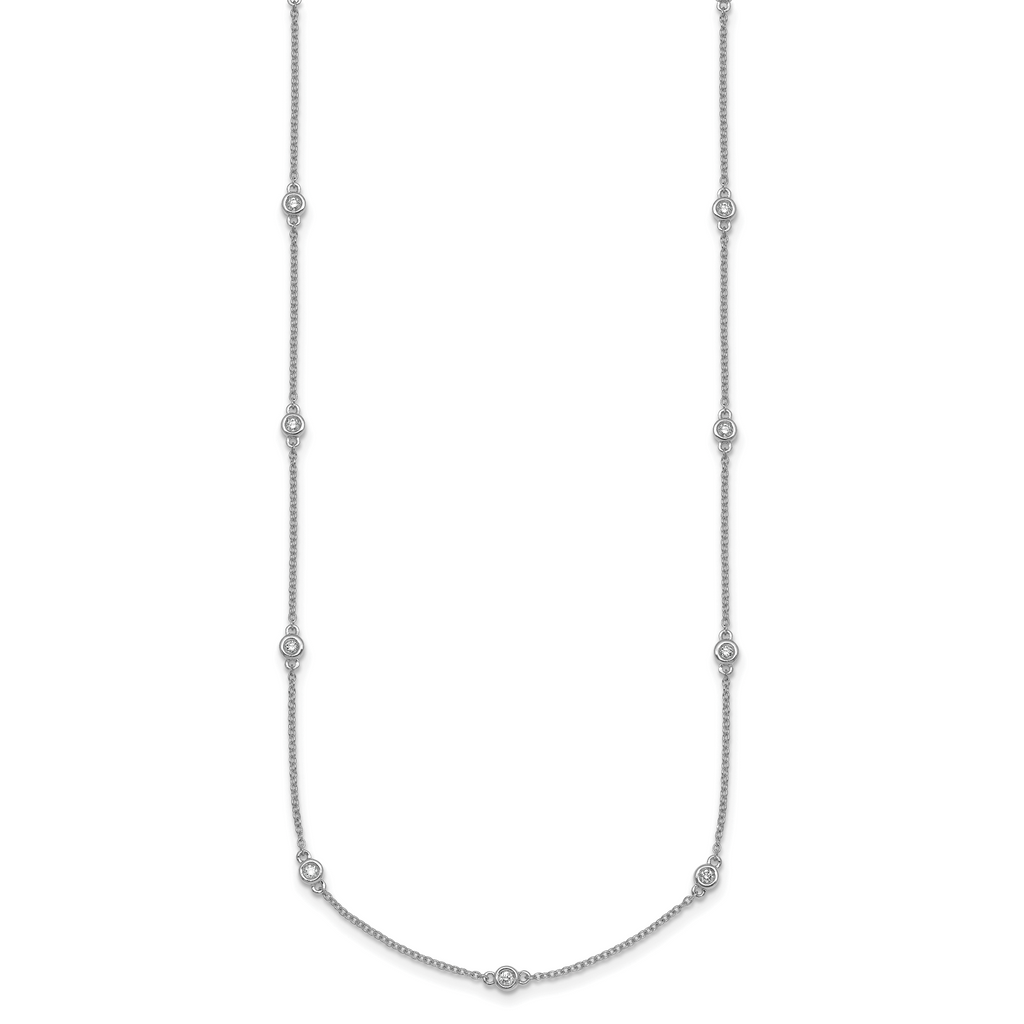14k White Gold Complete 1/3 carat Bezel-set Diamond and Cable Chain 17-Station 20 inch Necklace