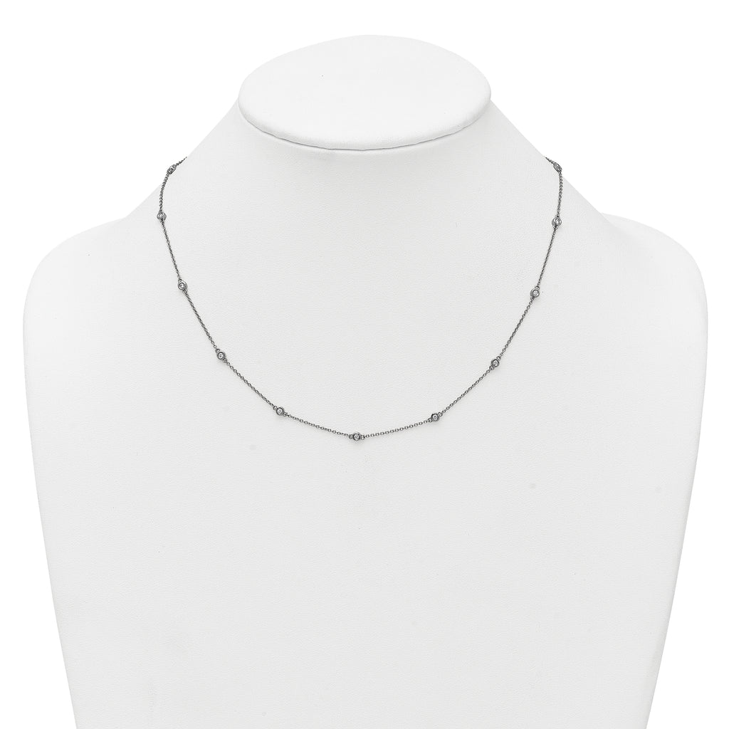 14k White Gold Complete 1/4 carat Bezel-set Diamond and Cable Chain 15-Station 18 inch Necklace