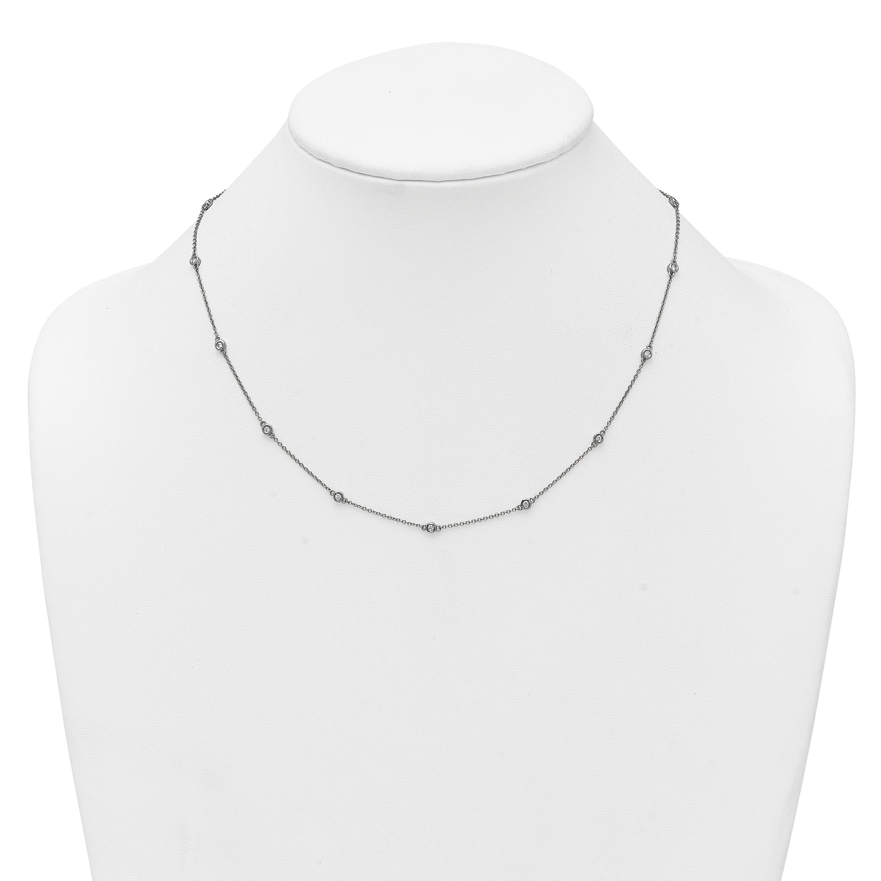 14k White Gold Complete 1/4 carat Bezel-set Diamond and Cable Chain 15-Station 18 inch Necklace