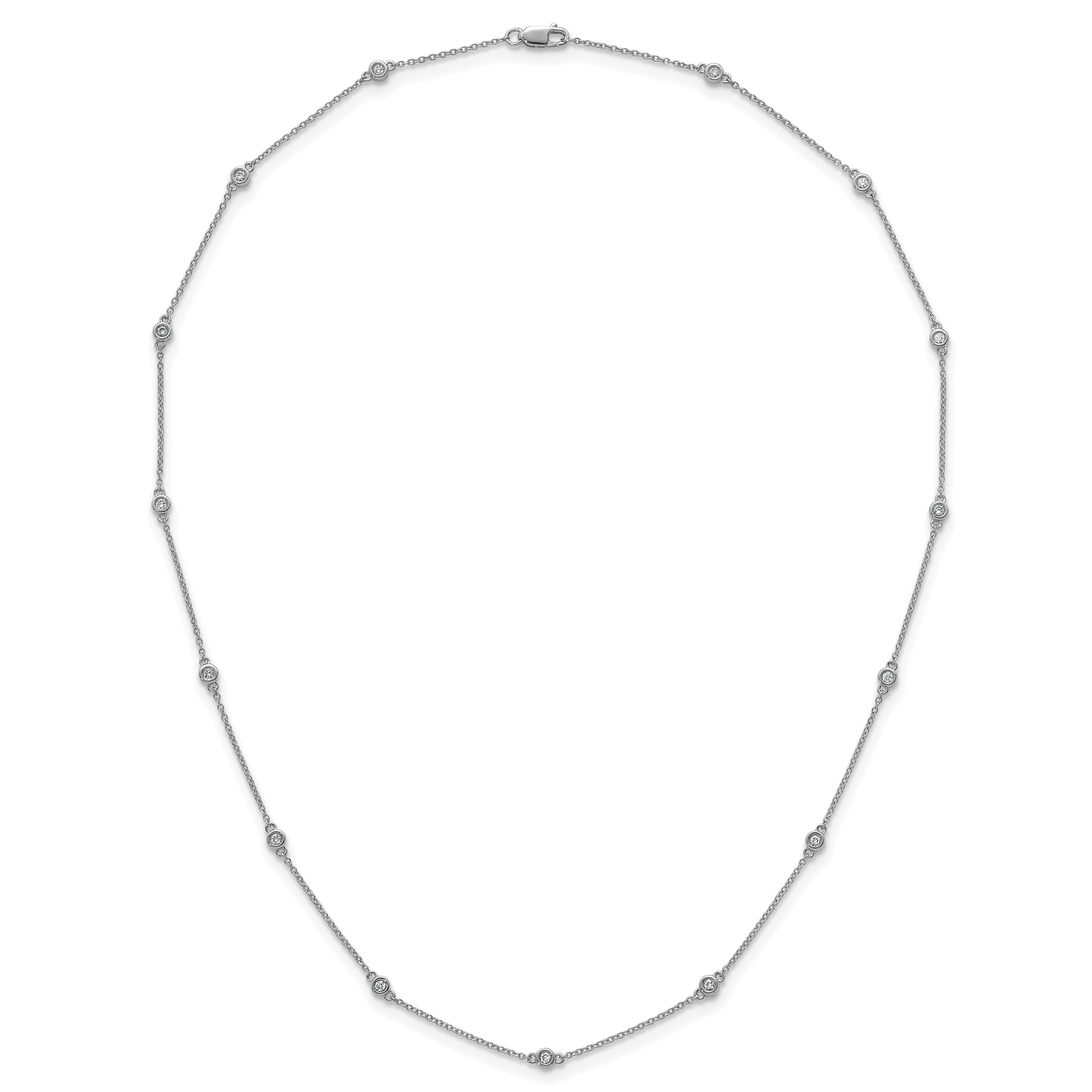 14k White Gold Complete 1/4 carat Bezel-set Diamond and Cable Chain 15-Station 18 inch Necklace
