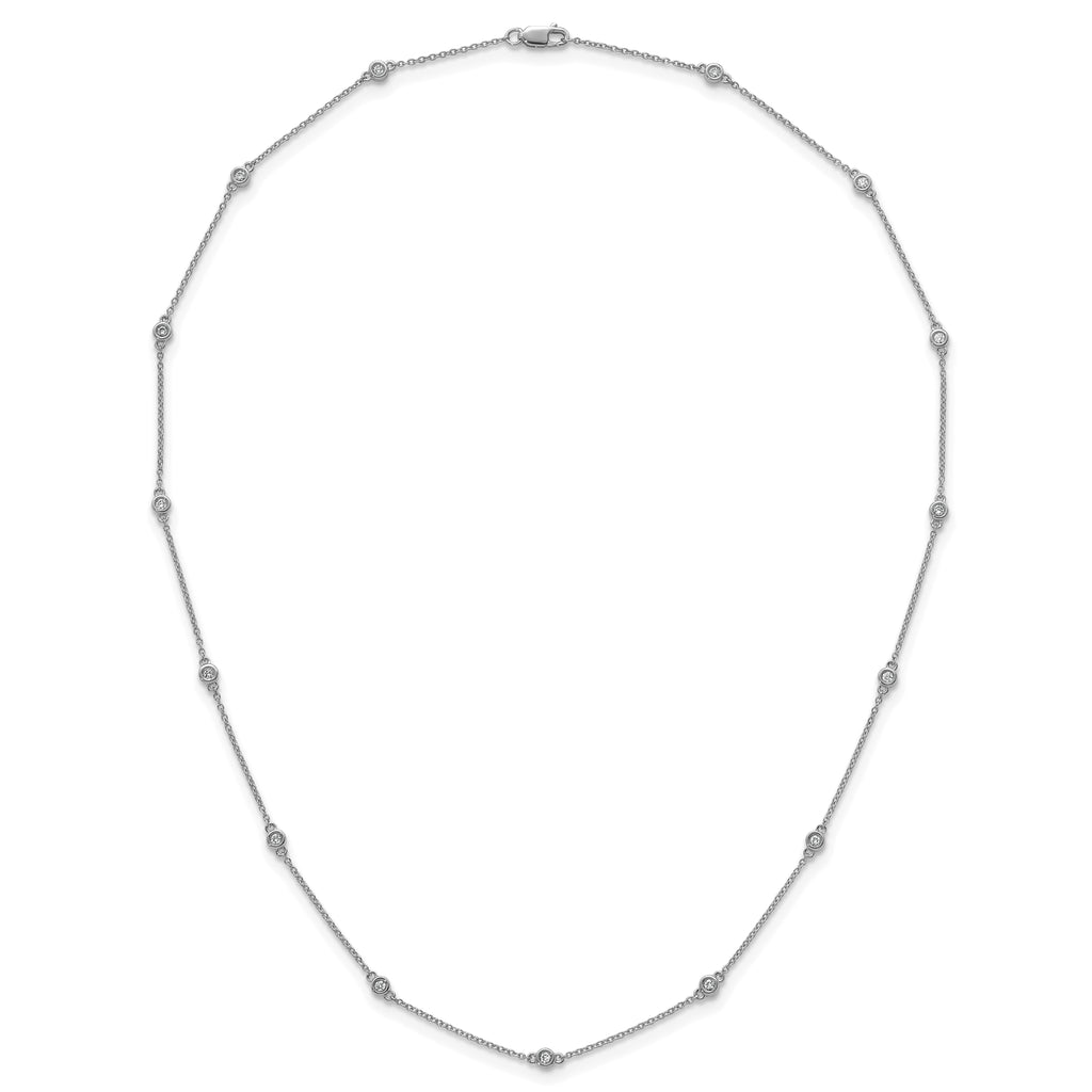 14k White Gold Complete 1/4 carat Bezel-set Diamond and Cable Chain 15-Station 18 inch Necklace
