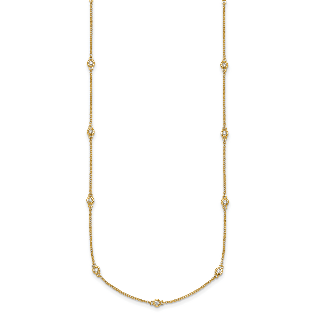 14k Complete 1/3 carat Bezel-set Diamond and Cable Chain 17-Station 20 inch Necklace