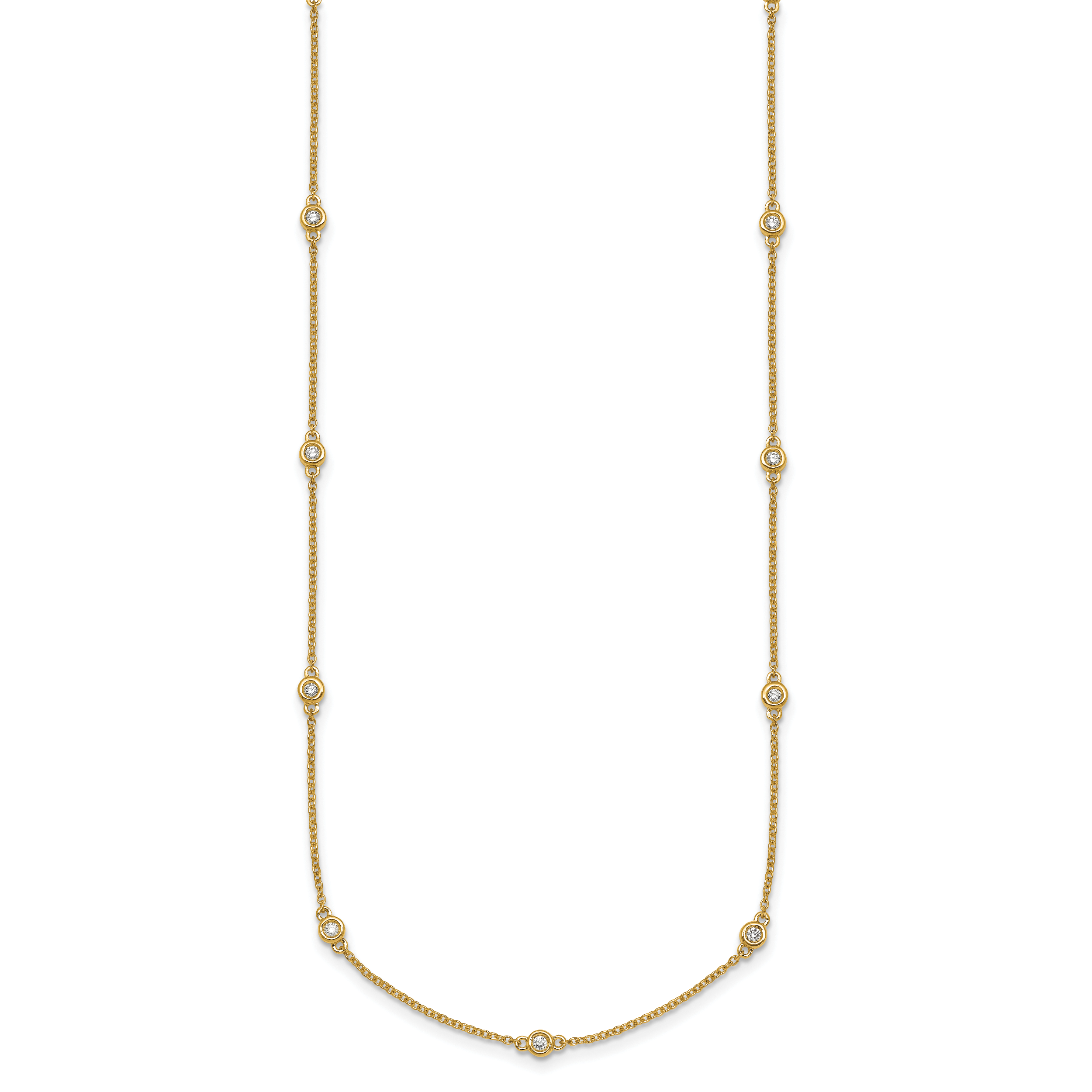 14k Complete 1/3 carat Bezel-set Diamond and Cable Chain 17-Station 20 inch Necklace