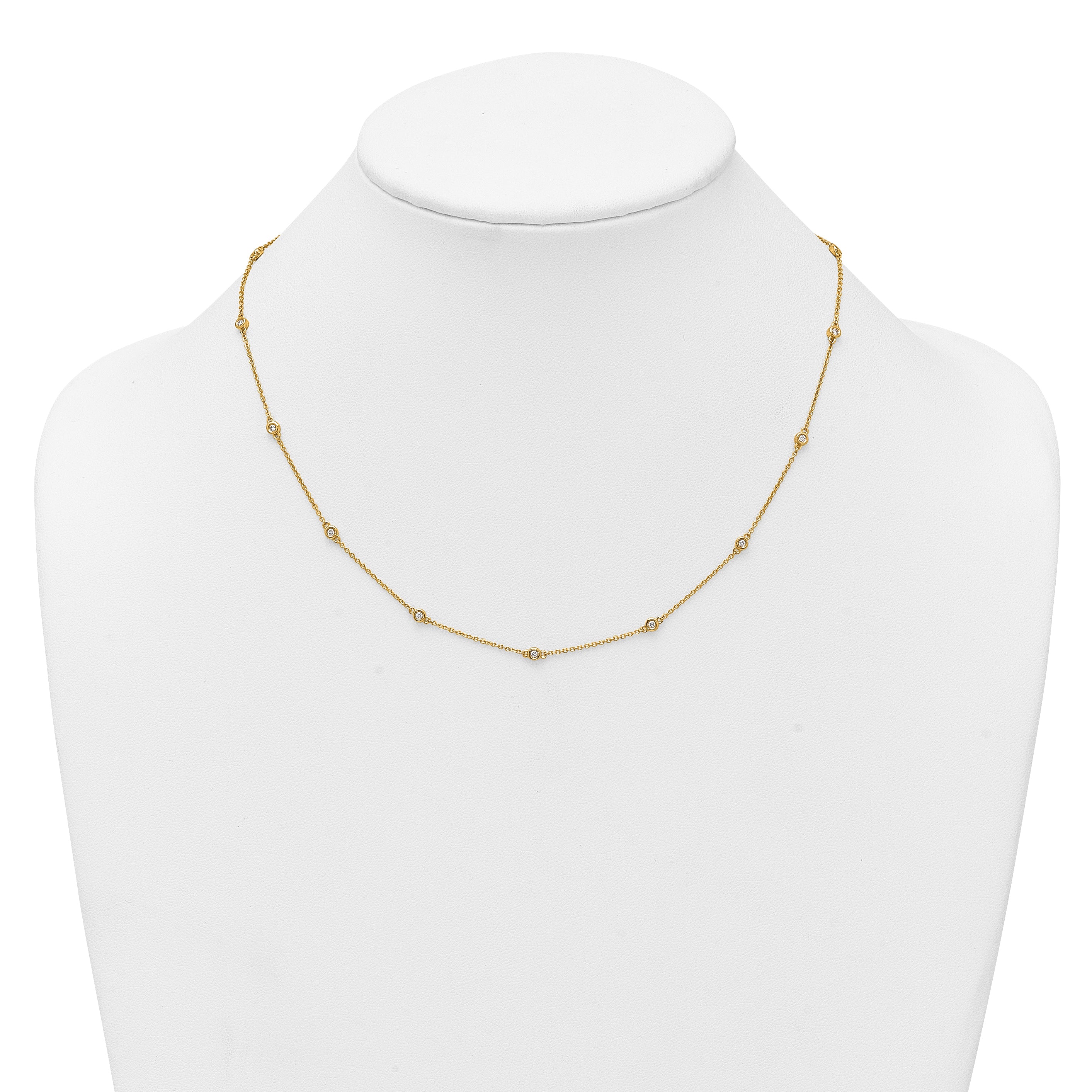 14k Complete 1/4 carat Bezel-set Diamond and Cable Chain 15-Station 18 inch Necklace