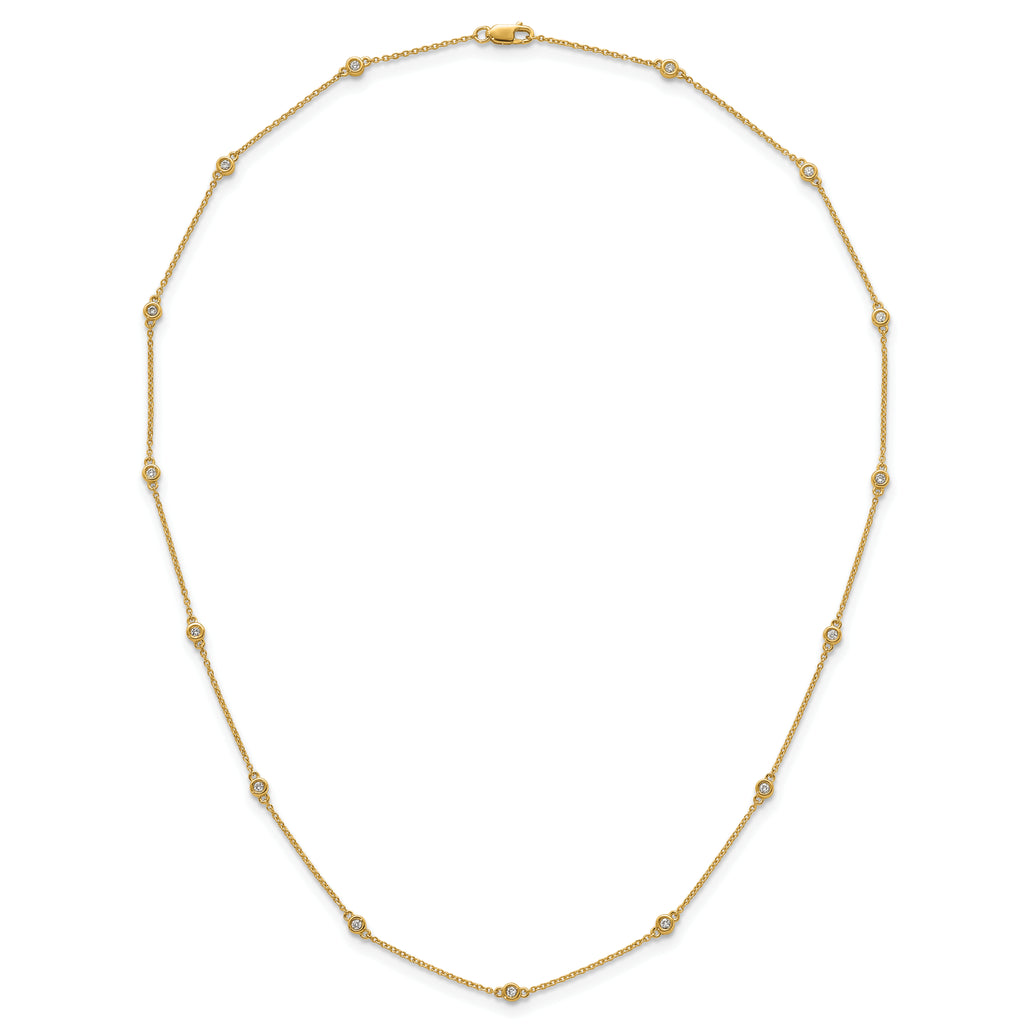 14k Complete 1/4 carat Bezel-set Diamond and Cable Chain 15-Station 18 inch Necklace