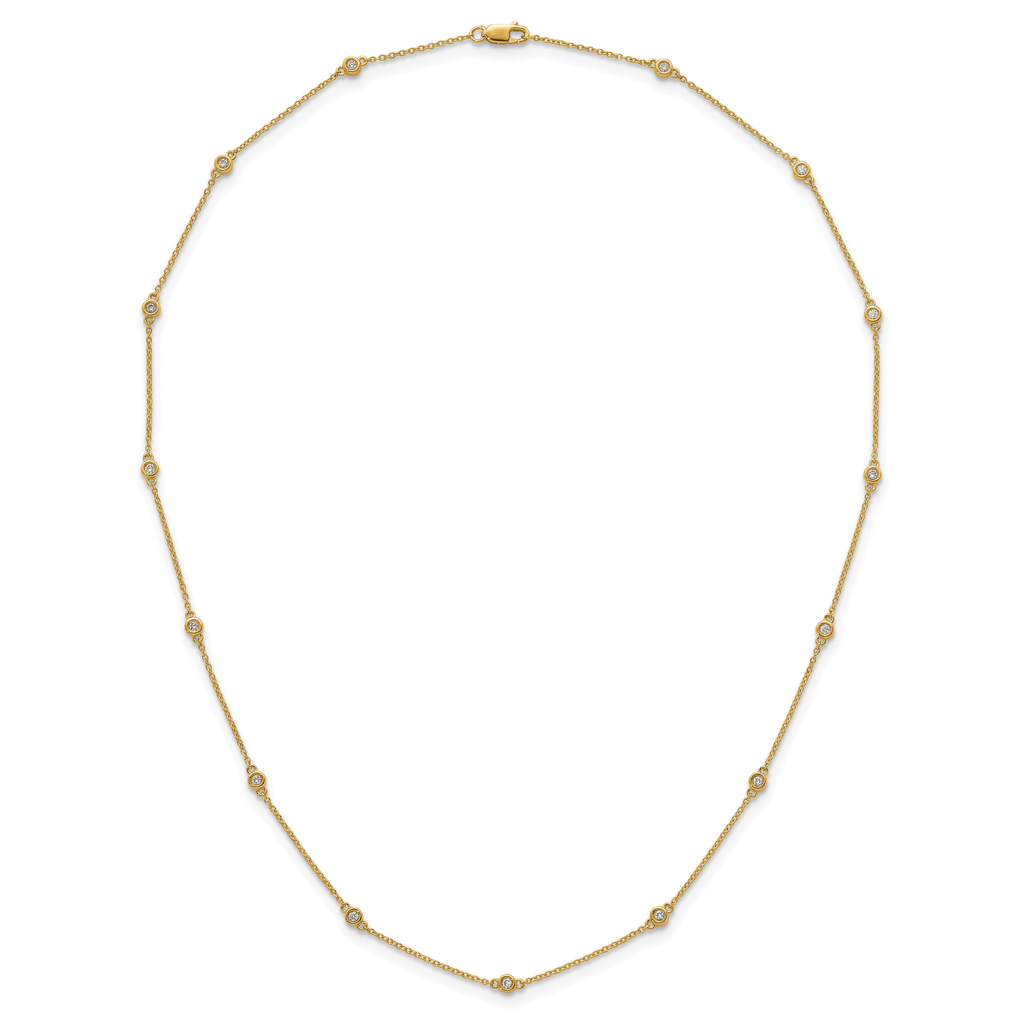 14k Complete 1/4 carat Bezel-set Diamond and Cable Chain 15-Station 18 inch Necklace