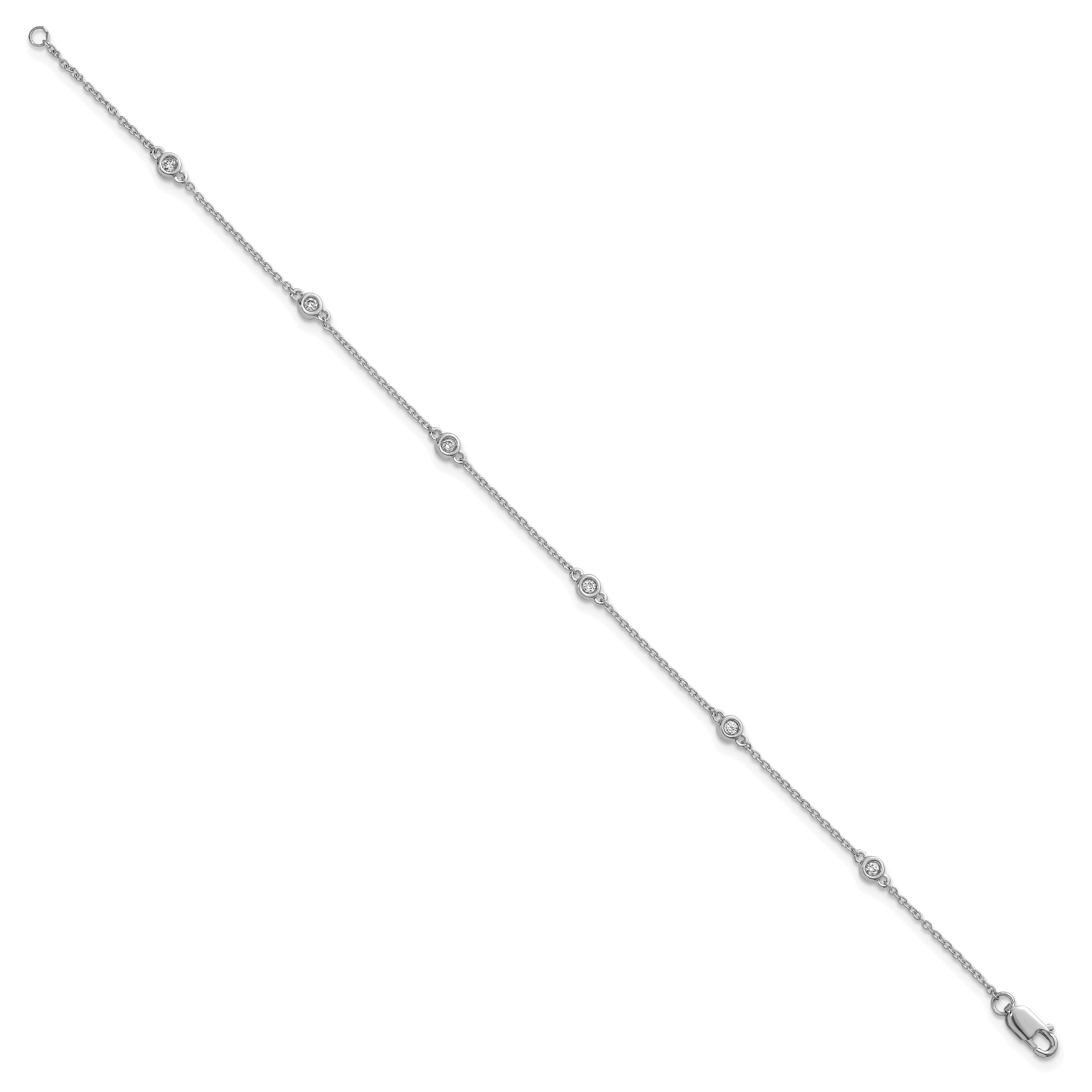 14k White Gold Complete 1/10 carat Bezel-set Diamond and Cable Chain 6-Station 7 inch Bracelet