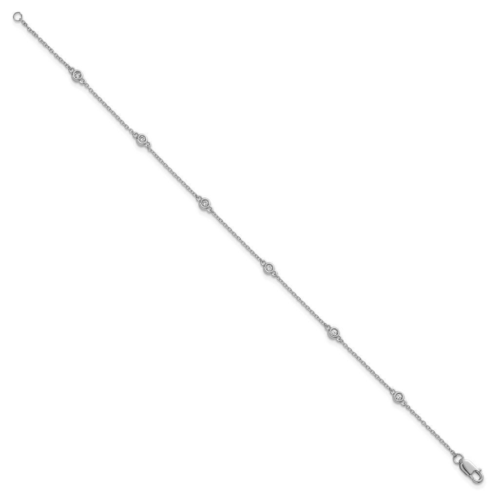 14k White Gold Complete 1/10 carat Bezel-set Diamond and Cable Chain 6-Station 7 inch Bracelet