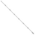 14k White Gold Complete 1/10 carat Bezel-set Diamond and Cable Chain 6-Station 7 inch Bracelet