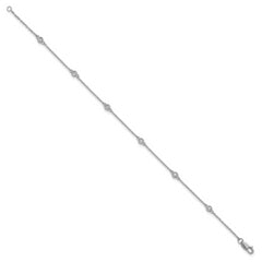 14k White Gold Complete 1/10 carat Bezel-set Diamond and Cable Chain 6-Station 7 inch Bracelet