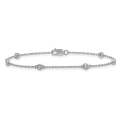 14k White Gold Complete 1/10 carat Bezel-set Diamond and Cable Chain 6-Station 7 inch Bracelet