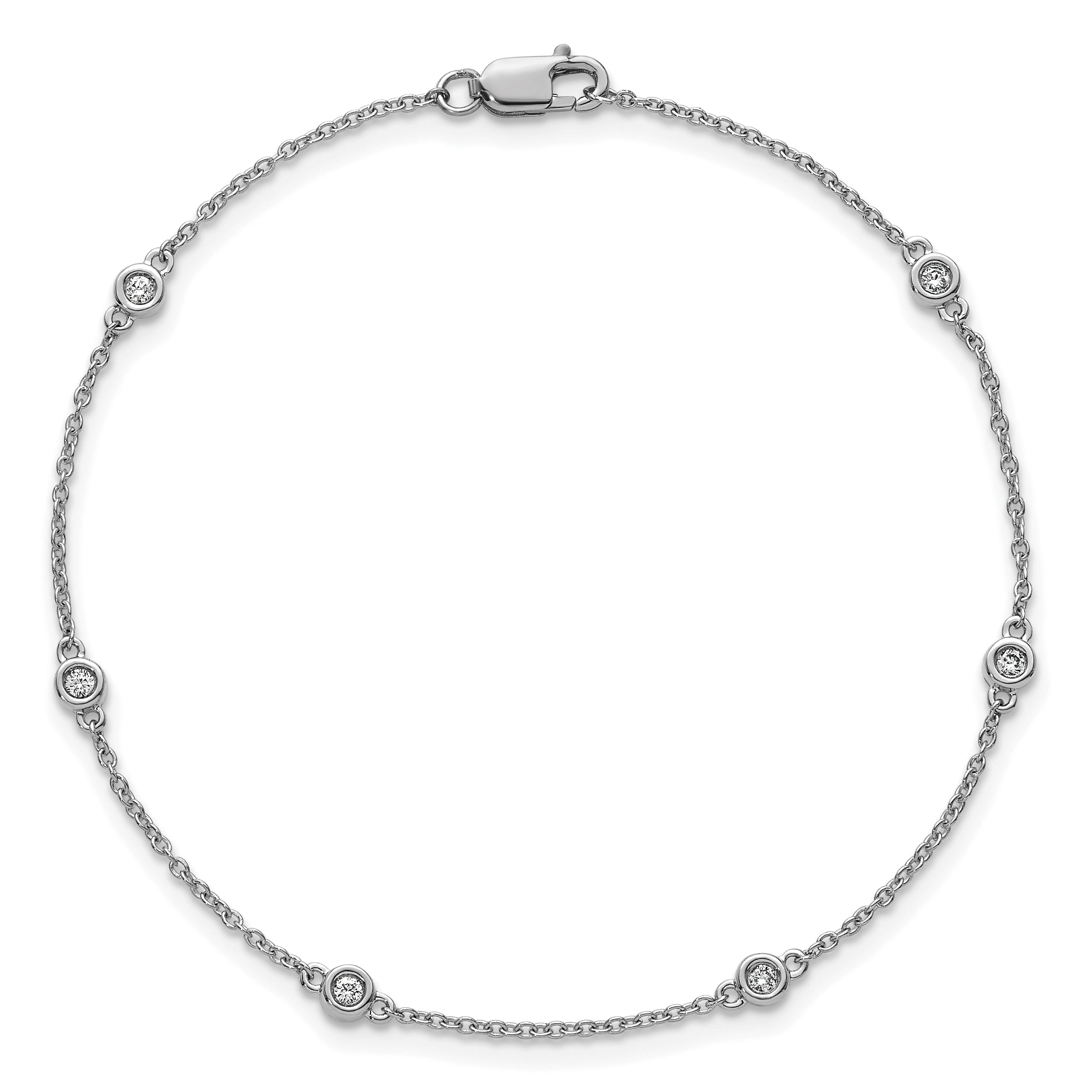 14k White Gold Complete 1/10 carat Bezel-set Diamond and Cable Chain 6-Station 7 inch Bracelet