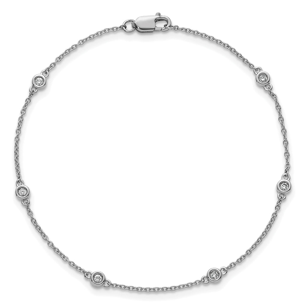 14k White Gold Complete 1/10 carat Bezel-set Diamond and Cable Chain 6-Station 7 inch Bracelet