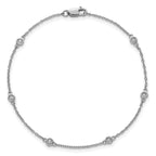 14k White Gold Complete 1/10 carat Bezel-set Diamond and Cable Chain 6-Station 7 inch Bracelet