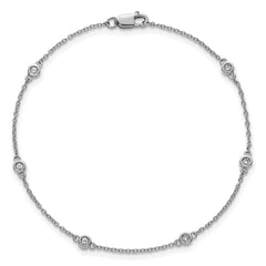 14k White Gold Complete 1/10 carat Bezel-set Diamond and Cable Chain 6-Station 7 inch Bracelet